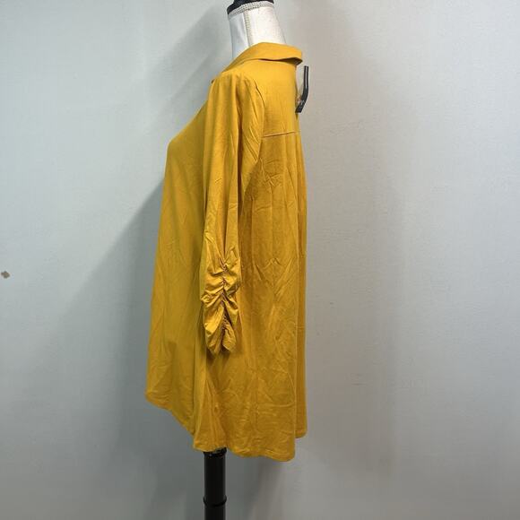 New Direction Button Up Shirt Tunic size Medium Mustard Yellow Stretch Jersey - Picture 6 of 8